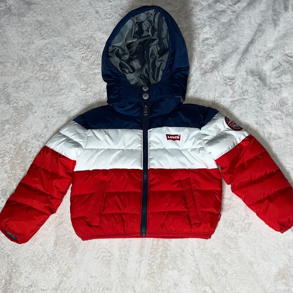 Levi's Kids Red, White, and Blue Puffer Jacket Size 24 Months